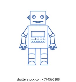 Outline icon is a friendly robot on white background. Design for web applications, chats, automatic services. Vector illustration.