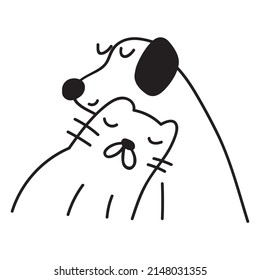 Outline icon. Friendship between cat and dog. Vector illustration on white background