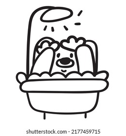 Outline icon. Funny bear taking a bath. Vector hand drawn illustration.