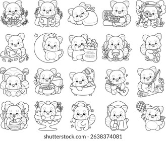 Outline of Icon of funny red panda sticker elements.
outline of variation daily life by red panda
