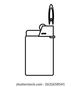 Outline icon of a gas lighter
   with a small flame at the tip,
   used for lighting cigarettes, candles,
   or stoves. Vector isolated outline
   drawing. Editable stroke.
