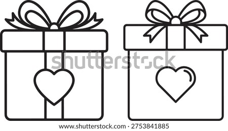Outline icon of gift box with heart ribbon for love celebration surprise and special occasion