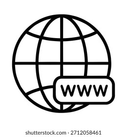 Un icono de contorno de un globo terráqueo con 'www' que representa el acceso global a Internet. Ideal para representar la conectividad, los servicios en línea y la presencia digital en varias plataformas.