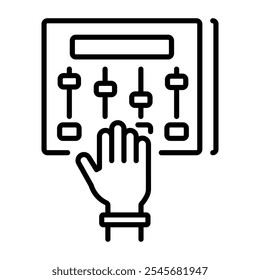 Un icono de contorno de una mano que ajusta un crossfader en una caja de resonancia,