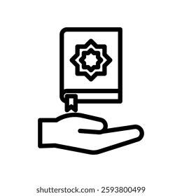 Outline Icon of a Hand Holding a Book with a Star Design