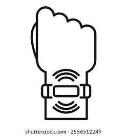 Outline icon of a hand using nfc technology for mobile payment
