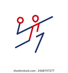 Outline icon of a handball player in motion. Vector icon of a handball player performing a jump shot. Flat icon, pictogram. Sports events and competitions. 