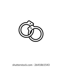 Outline icon of handcuffs, represented by two simple interlocked rings. Monochrome vector graphic for law enforcement or security themes.
