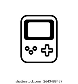 Outline icon of a handheld gaming console with screen and control buttons. Flat vector illustration.