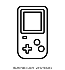 Outline icon of a handheld gaming console with screen and control buttons. Flat vector illustration.