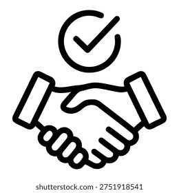 Outline icon of handshake and check mark