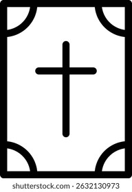 Ícone de contorno de livro sagrado com símbolo de cruz representando o cristianismo