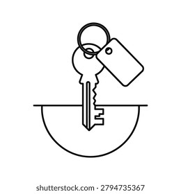 Outline icon of a house key with identification tag security illustration