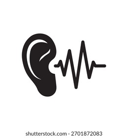 "Ícone de contorno de um ouvido humano representando audição, audiologia e percepção sonora."