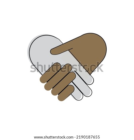 Outline icon human hands. Concept of handshake, no racism, cooperation, solidarity, partners, frienship. Vector illustration, flat design.