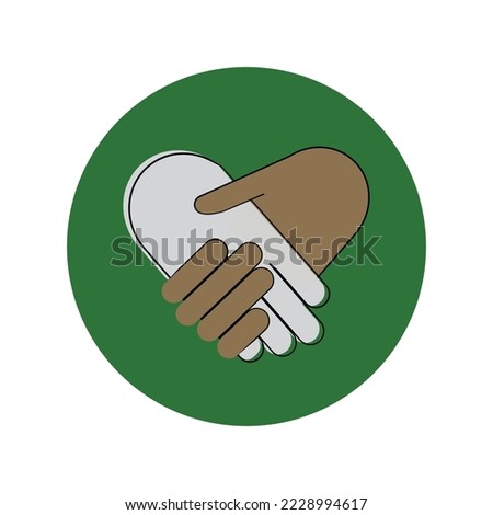 Outline icon human hands. Concept of handshake, no racism, cooperation, solidarity, partners, frienship. Vector illustration, flat design.