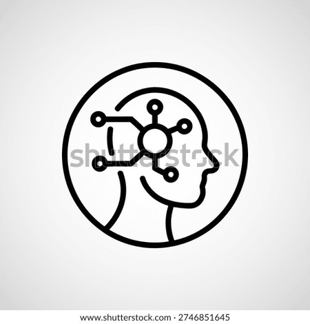 Outline icon of human head with AI brain network, modern tech
