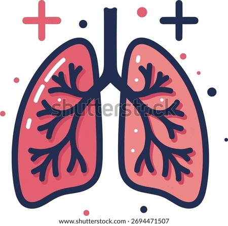 Outline icon of human lungs with bronchus. Medical organ graphic for health awareness campaign. Support healthcare for asthma, bronchitis, infection risk. Diagnose disease, high blood pressure