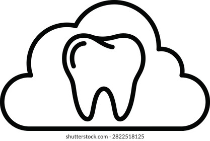 Outline Icon of a Human Tooth Centered Within a Soft Fluffy Cloud Silhouette Representing Painless Dental Procedures