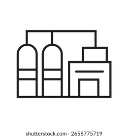 Icono de esquema de una instalación de almacenamiento de hidrógeno con carrera editable, que muestra un sistema de contención de energía a Grande escala.