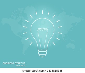 Outline icon of Idea generation concept, Laptop with lighting bulb, Business start up, Vector illustration flat design