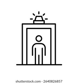 Outline Icon of Individual Passing Through Security Scanner with Alert Light Thin Line
