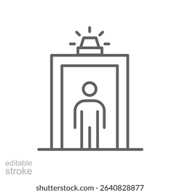 Outline Icon of Individual Passing Through Security Scanner with Alert Light Editable Thin Line Stroke