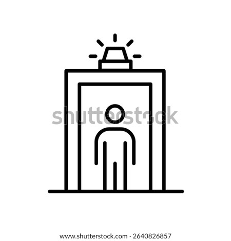 Outline Icon of Individual Passing Through Security Scanner with Alert Light Thin Line