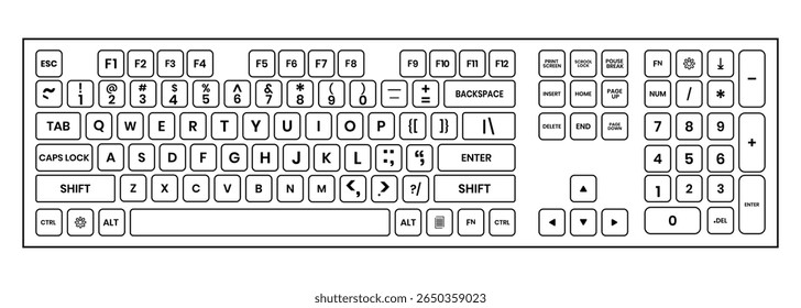 Outline icon of  Keyboard vector design. Silhouette of computer keyboard vector symbol design for logo, app, web, UI, UX. Vector illustration.