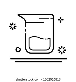 outline icon - laboratory beaker or measuring cup, lab glass for diagnosis, analysis, scientific experiment. Chemical laboratory equipment. Isolated vector object or sign in line style on white 