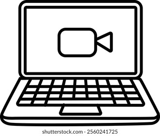 Outline icon of laptop with video streaming for webinars and online meetings