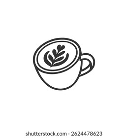 Outline icon of latte art coffee cup
