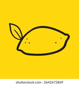 Outline icon of lemon. Illustration on yellow background.
