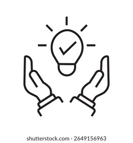 Outline icon of a light bulb and gear representing creative idea and innovation in business. Editable stroke. Vector illustration.