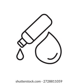Ícone de contorno de fundação líquida gota em uma esponja de maquiagem, traçado consistente fino