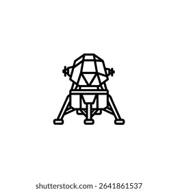 Outline icon of a lunar lander module, with an ascent stage, descent stage, and landing legs. Monochrome vector for space history or moon mission themes.