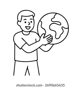 outline icon man with planet vector on a white background
Vector icon on a white background
