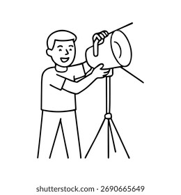 Hombre del icono del contorno con un Vector del proyector en un fondo blanco
Icono de Vector sobre un fondo blanco