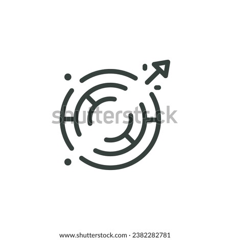 Outline Icon Maze View From Above Cut in Straight Line in Half, Arrow Breaking Through Labyrinths. Such Line Symbol Breakthrough, Overcome Obstacle Concept of Overcoming Barriers. Vector Pictogram.