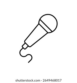 Outline icon of a microphone. Ideal for sound recording, podcasting, voice-over, and audio broadcasting themes. Editable stroke, vector illustration.