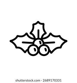 Icono de contorno de una rama de muérdago con bayas. Ideal para Navidades, temas románticos, tarjetas de felicitación de vacaciones y decoraciones de temporada.