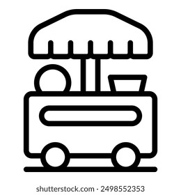 Outline icon of a mobile street food stall with an awning, ready to serve hungry customers