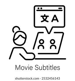 Un icono de esquema de subtítulos de película 