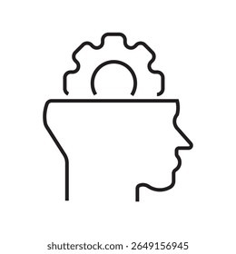 Outline icon of multiple people with light bulb symbolizing brainstorming and idea generation. Editable stroke. Vector illustration.