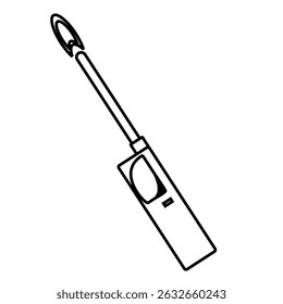 Outline icon of a multi-purpose
   gas igniter with a visible flame
   at the tip, commonly used for
   lighting stoves, candles, or cigarettes,
   designed with a long body and
   trigger. Vector iso