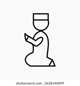 Outline icon of Muslim man performing sujud. A clean symbol of Islamic prayer.