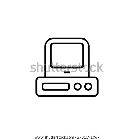 Outline Icon Of An Old Fashioned Desktop Computer With Integrated Display Unit