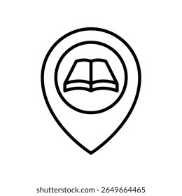 Outline Icon of Open Book Within Map Pin Illustration