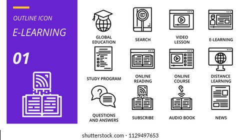outline icon pack . Icons for education, e-learning, study online,for websites and mobile websites and apps.