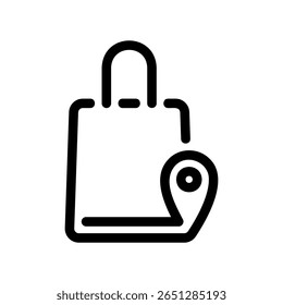 Ícone de estrutura de tópicos de um pacote combinado com um pin de mapa, indicando um local de compra